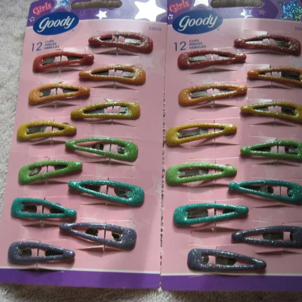 12 Goody Girls Colorful Glitter Coated Epoxy Covering Metal Hair Snap Clips 2004